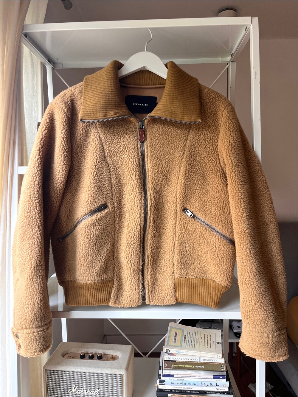 Coach Teddy Shearling Cropped Jacket Sz Medium